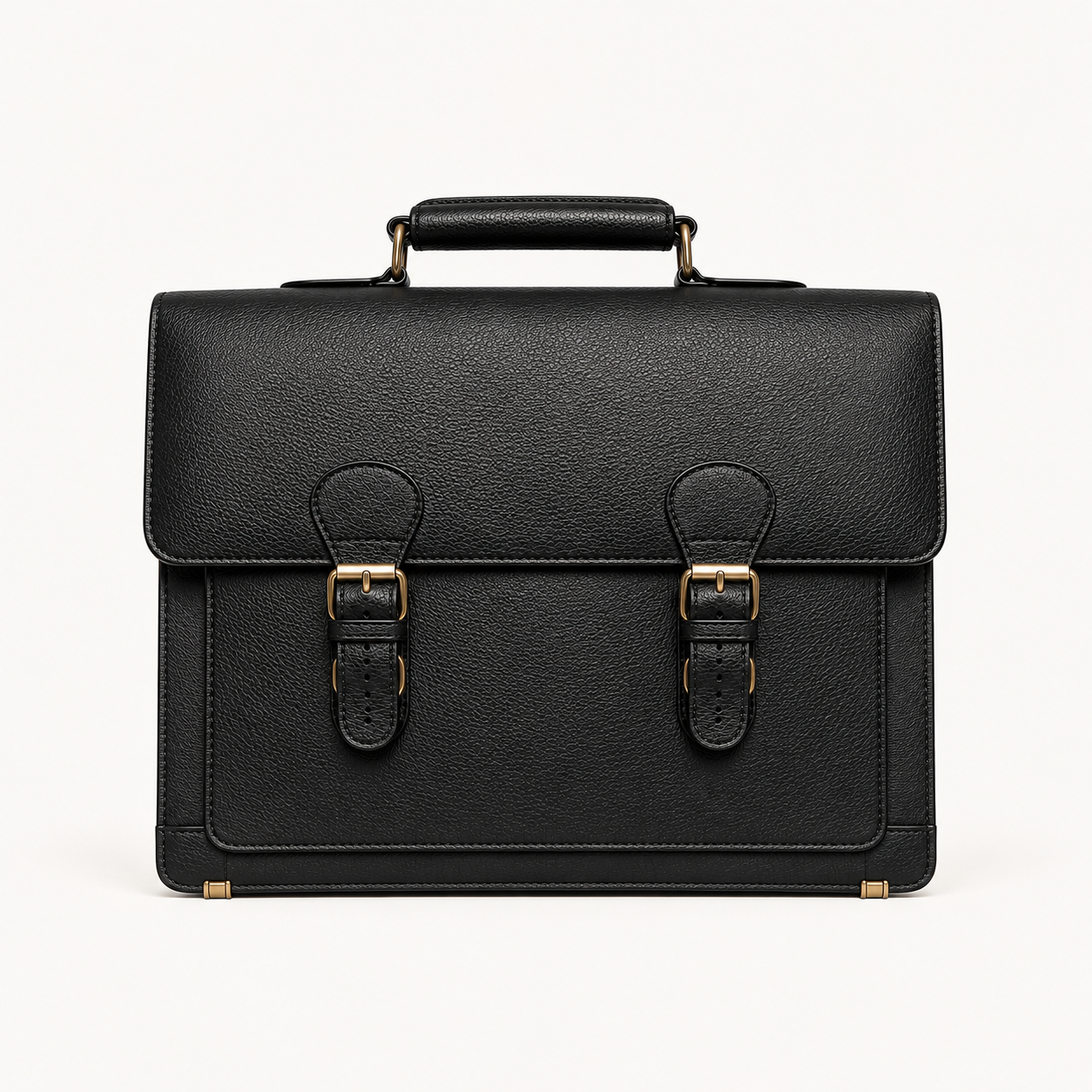 Men's Classic Black Leather Briefcase – Vintage Double Buckle Business & Laptop Bag